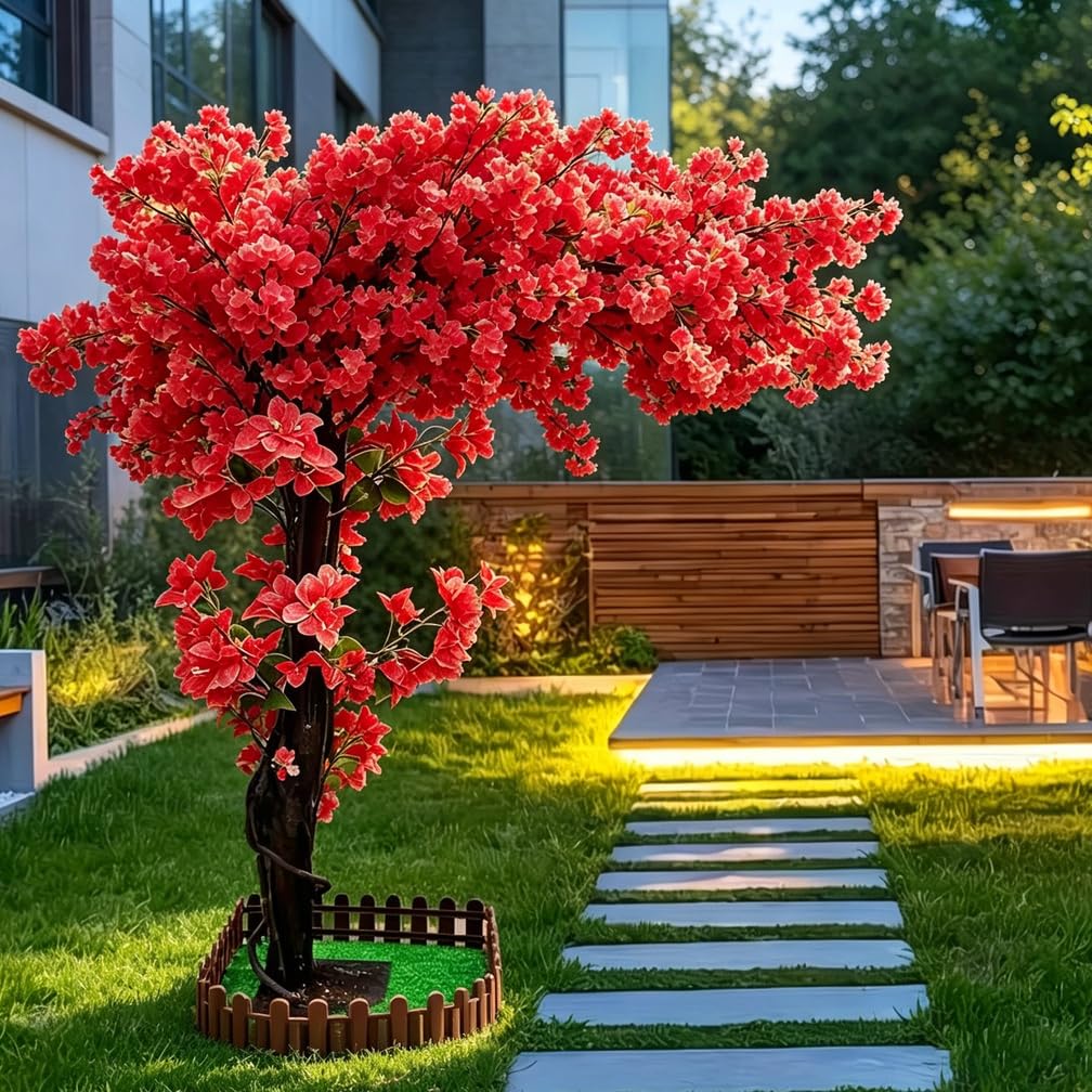 4FT Artificial Cherry Blossom Tree, Flower Trees Tall Artificial Plant, Faux Silk Plant in Pot for Home Room Porch Entryway Office Decorations Indoor Outdoor