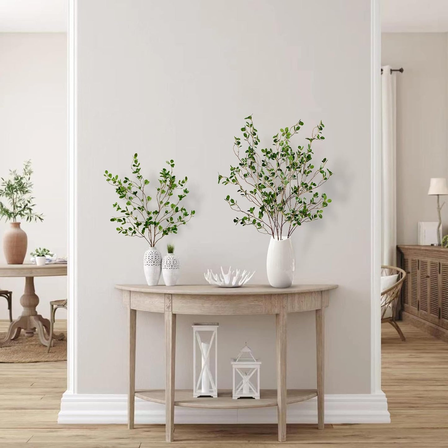 43’’ 4Pcs Artificial Ficus Branches Faux Leaf Spray Green Eucalyptus Branches Artificial Greenery Stems Fake Ficus Twig Plants for Home Office Wedding Vase Filler Shop Decoration