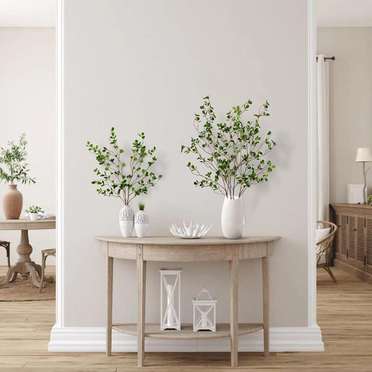 43’’ 4Pcs Artificial Ficus Branches Faux Leaf Spray Green Eucalyptus Branches Artificial Greenery Stems Fake Ficus Twig Plants for Home Office Wedding Vase Filler Shop Decoration