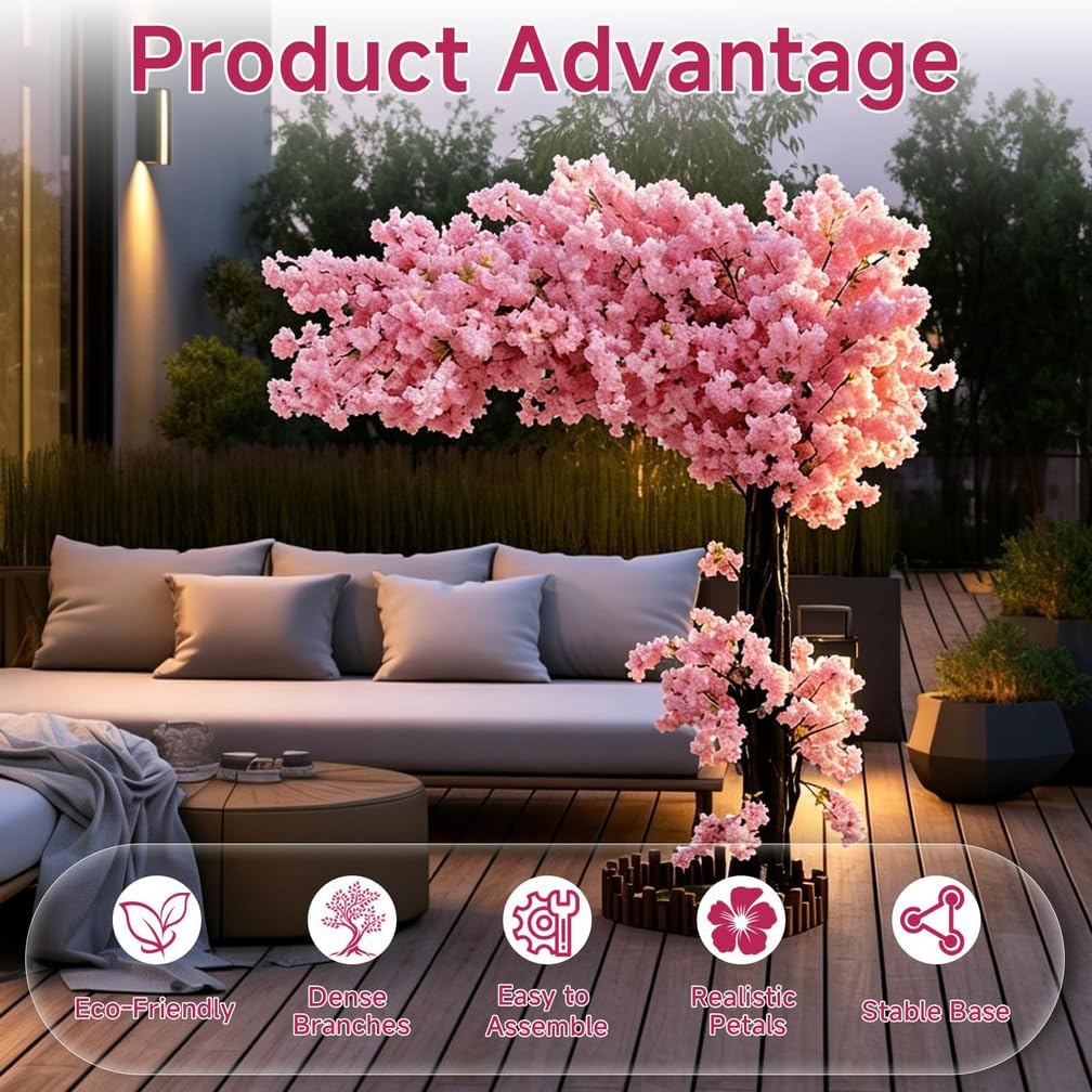4FT Artificial Cherry Blossom Tree, Flower Trees Tall Artificial Plant, Faux Silk Plant in Pot for Home Room Porch Entryway Office Decorations Indoor Outdoor