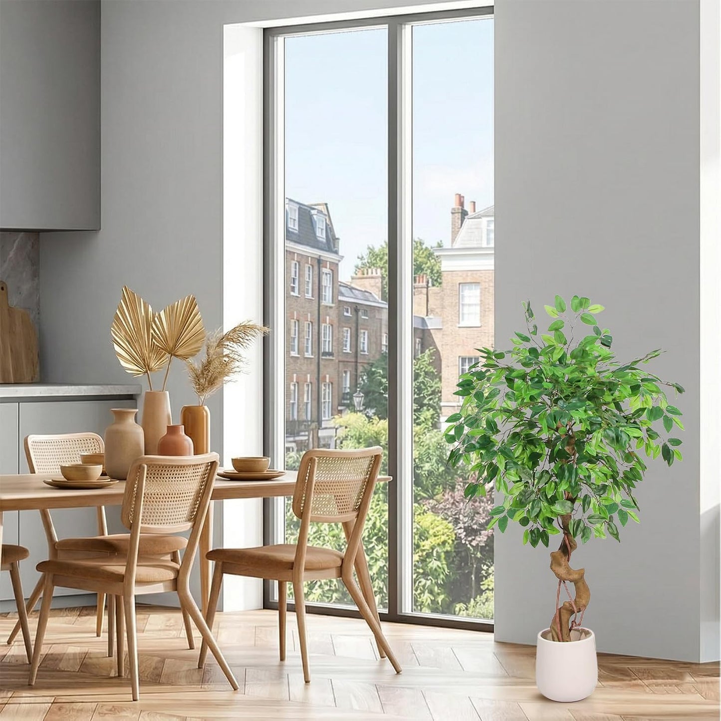 4FT Artificial Ficus Tree,Large Fake Tree, Tall Faux Ficus Tree with Lifelike Leaves and Realistic Trunk, Artificial Plants Indoor for Décor Home Office Living Room