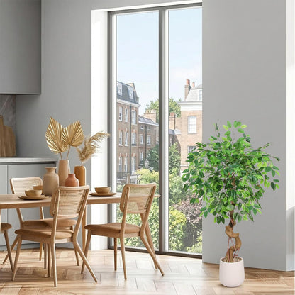 4FT Artificial Ficus Tree,Large Fake Tree, Tall Faux Ficus Tree with Lifelike Leaves and Realistic Trunk, Artificial Plants Indoor for Décor Home Office Living Room