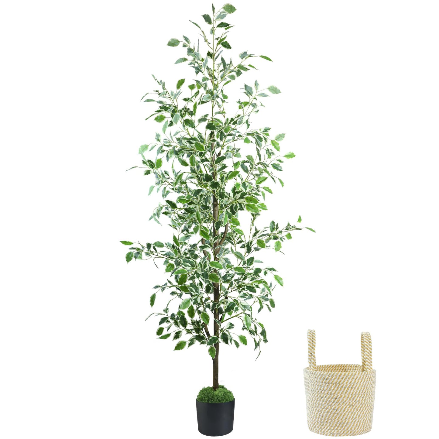 Faux Eucalyptus Tree 6FT, Artificial Potted Tree for Indoor Outdoor, Fake Floor Plants with Natural Wood Trunk, Home Office Living Room Bedroom Decor