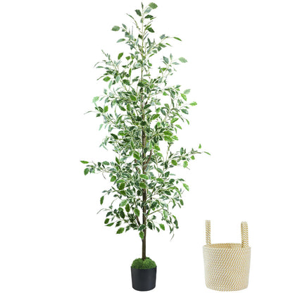 Faux Eucalyptus Tree 6FT, Artificial Potted Tree for Indoor Outdoor, Fake Floor Plants with Natural Wood Trunk, Home Office Living Room Bedroom Decor