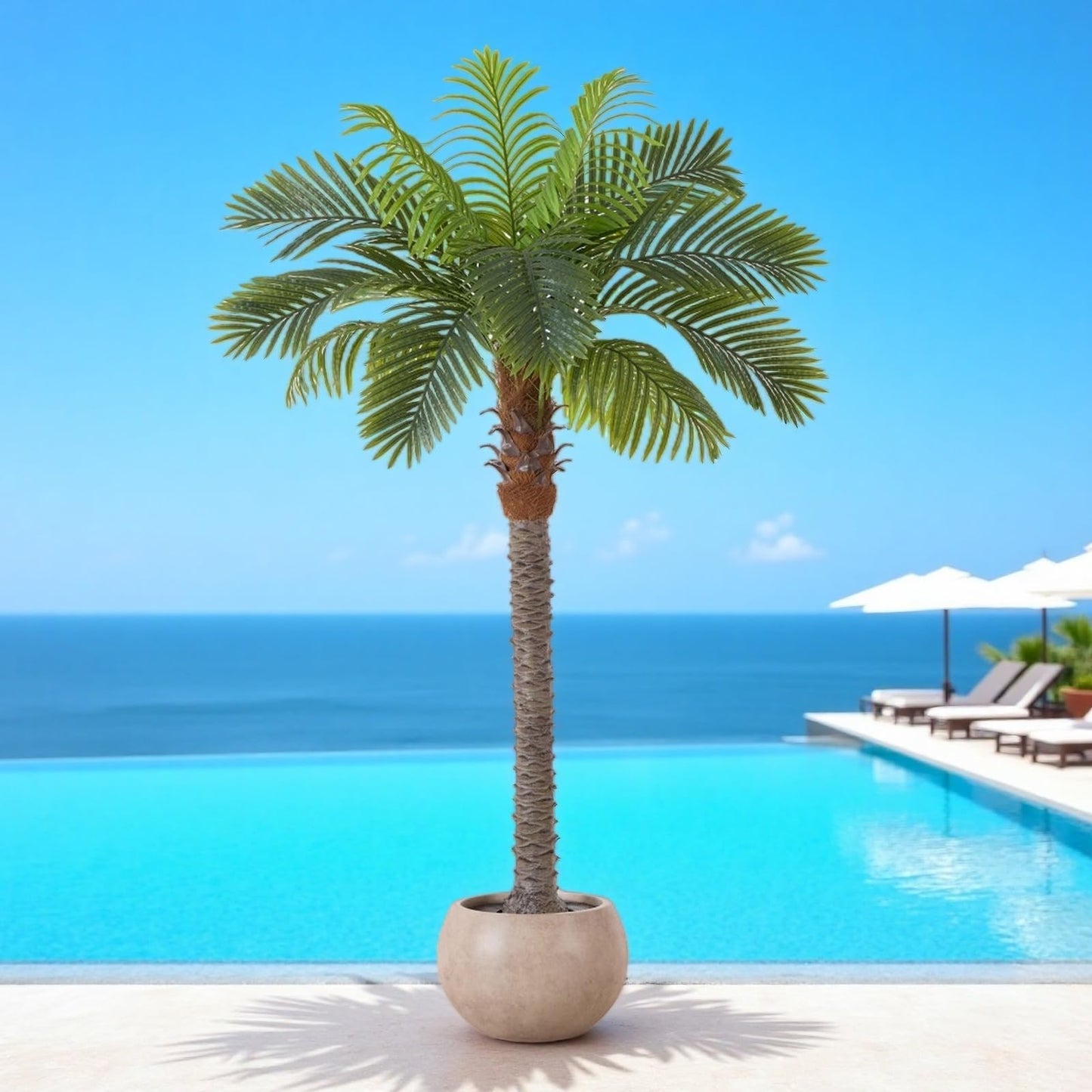 6FT Artificial Coconut Palm, Faux Coconut Silk Palm Tree, Tropical Fake Trees for Indoor Outdoor, Large Sago Palm Plant for Home Office Garden Patio Poolside