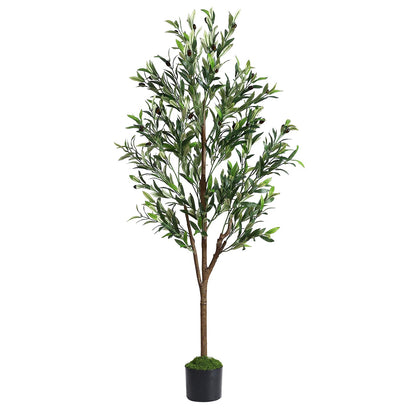 6ft Olive Tree Artificial Indoor, Fake Tree Potted Faux Olive Trees with Lifelike Fruits and Realistic Leaves, Artificial Plants Indoor Fake Plants for Modern Home Office Living Room Decor