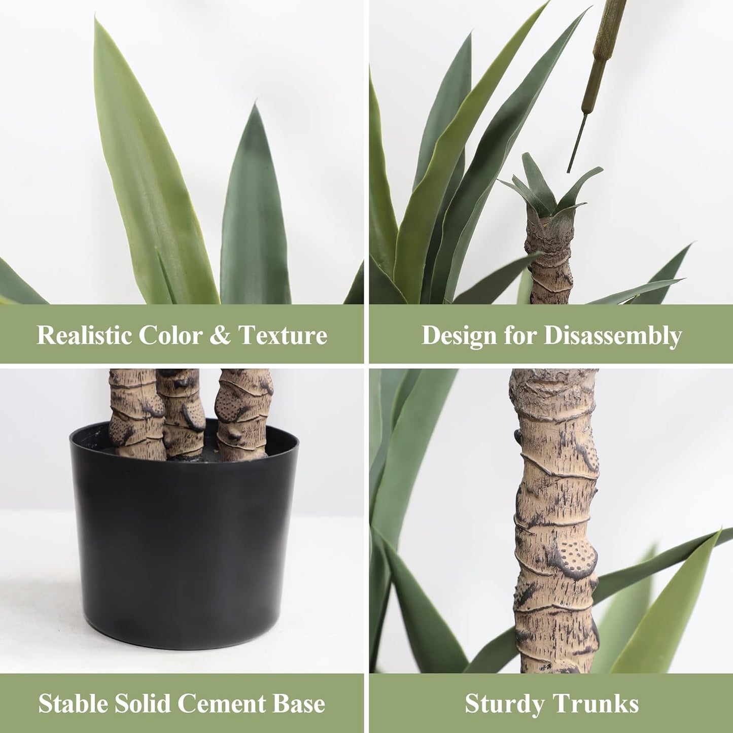 Artificial Agave Trees 4.5Ft Faux Agave Plant with 3 Heads Silk Faux Tree in Plastic Pot for Home Garden Office Decor