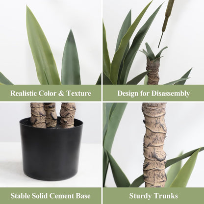 Artificial Agave Trees 4.5Ft Faux Agave Plant with 3 Heads Silk Faux Tree in Plastic Pot for Home Garden Office Decor