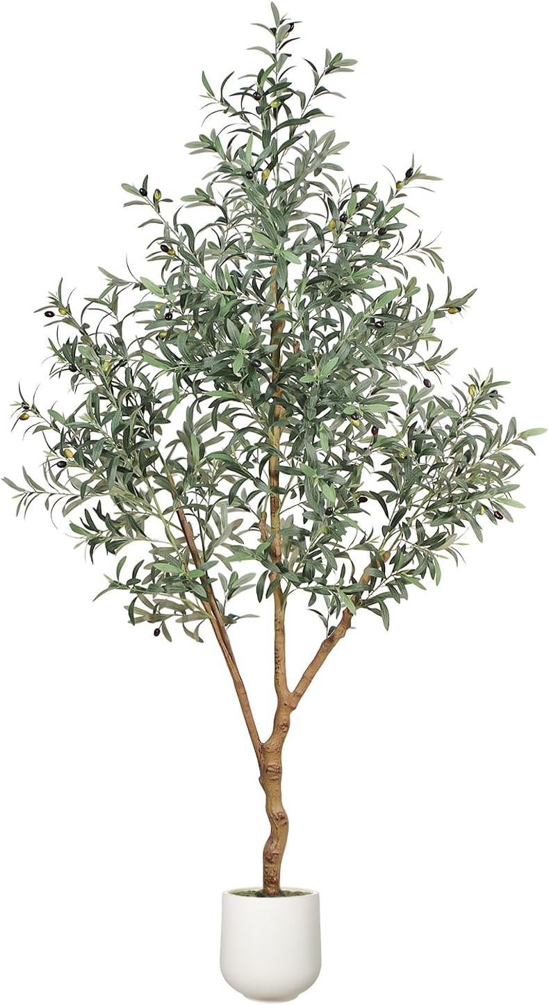 7FT Olive Trees Artificial Indoor - Realistic Artificial Olive Tree Indoor , Large Full Fake Plants with Lifelike Fruits and Leaves for Modern Home Office Living Room Decor