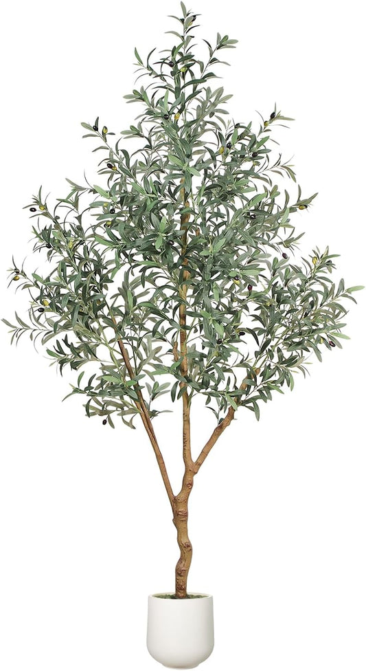 7FT Olive Trees Artificial Indoor - Realistic Artificial Olive Tree Indoor , Large Full Fake Plants with Lifelike Fruits and Leaves for Modern Home Office Living Room Decor