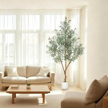 7FT Olive Trees Artificial Indoor - Realistic Artificial Olive Tree Indoor , Large Full Fake Plants with Lifelike Fruits and Leaves for Modern Home Office Living Room Decor