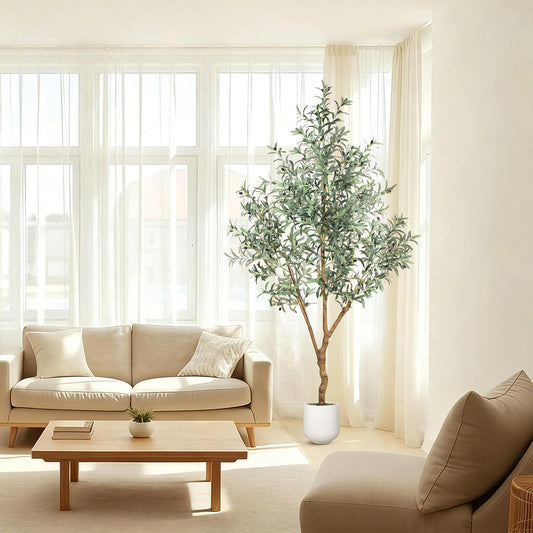 7FT Olive Trees Artificial Indoor - Realistic Artificial Olive Tree Indoor , Large Full Fake Plants with Lifelike Fruits and Leaves for Modern Home Office Living Room Decor