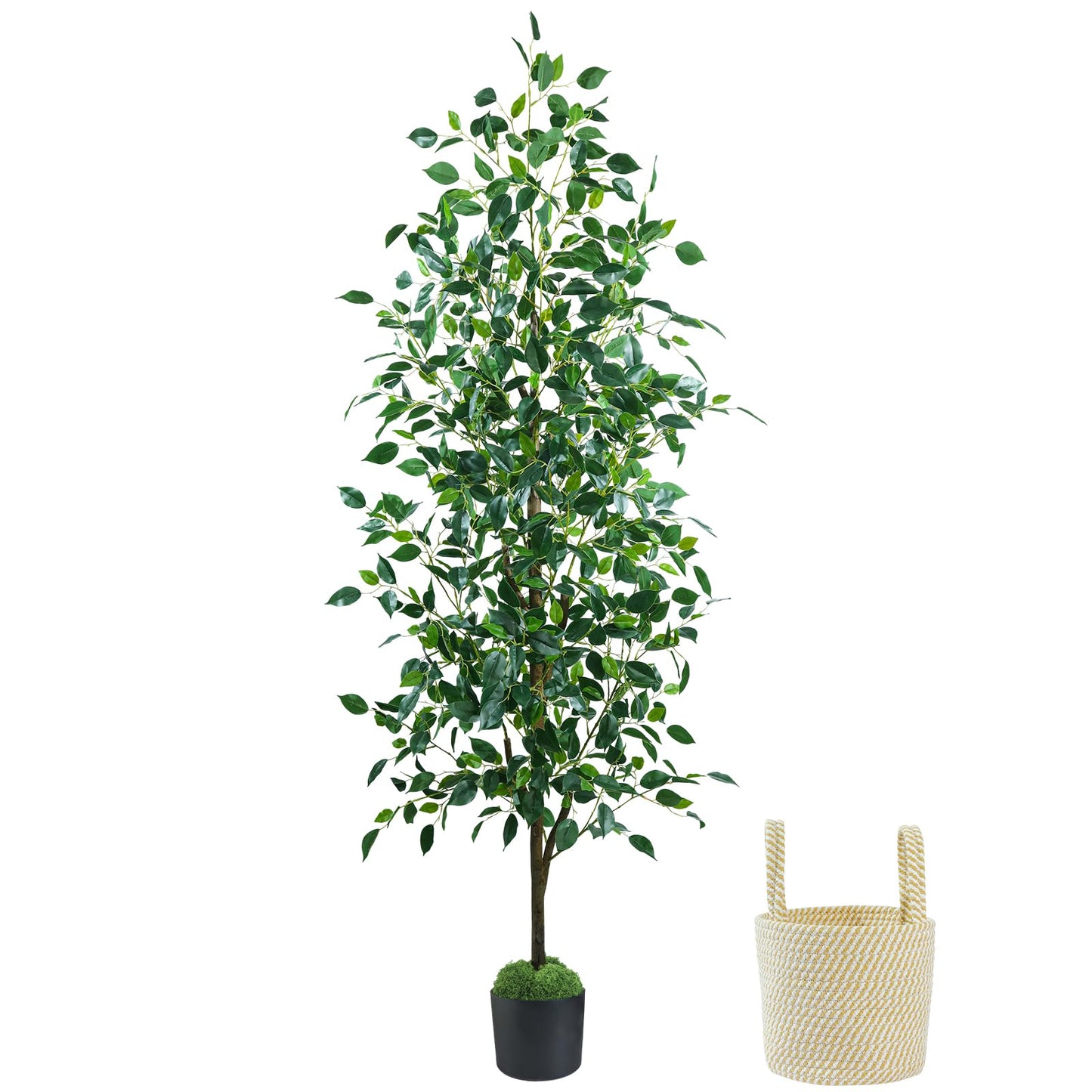 Faux Eucalyptus Tree 6FT, Artificial Potted Tree for Indoor Outdoor, Fake Floor Plants with Natural Wood Trunk, Home Office Living Room Bedroom Decor