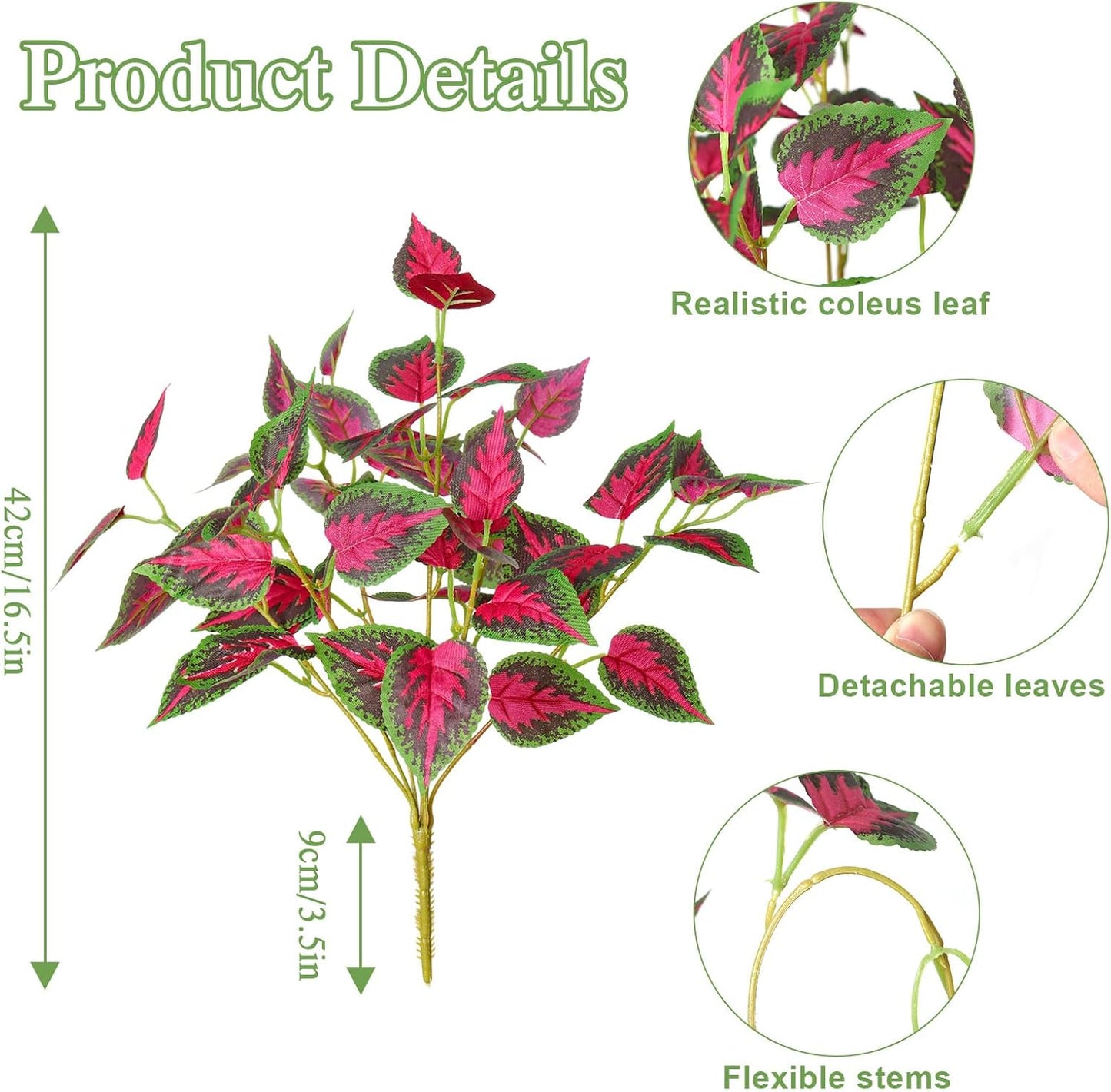 Artificial Plants Outdoor 4 Bundles Faux Coleus Plants UV Resistant Fake Silk Leaves Greenery Plant with Stems for Outside Garden Front Porch Patio Planter Pathway Decoration