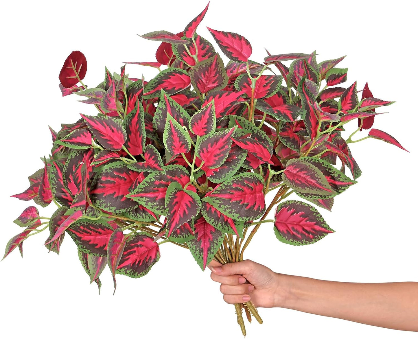 Artificial Plants Outdoor 4 Bundles Faux Coleus Plants UV Resistant Fake Silk Leaves Greenery Plant with Stems for Outside Garden Front Porch Patio Planter Pathway Decoration