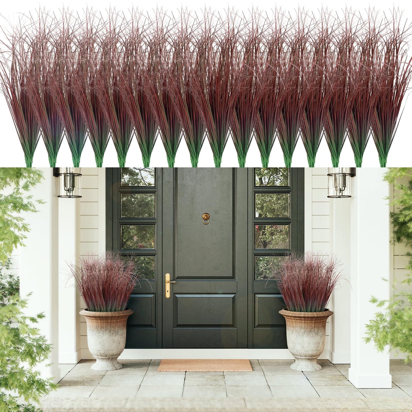12Pcs Artificial Grass Plants, Faux Shrubs Wheat Grass, Artificial Tall Grass Fake Plants for Outdoor Decor,Artificial Greenery Stems Weed for Room Indoor Home Decor