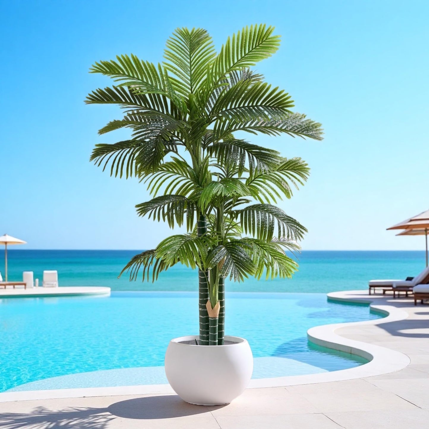 6FT Artificial Coconut Palm, Faux Coconut Silk Palm Tree, Tropical Fake Trees for Indoor Outdoor, Large Sago Palm Plant for Home Office Garden Patio Poolside