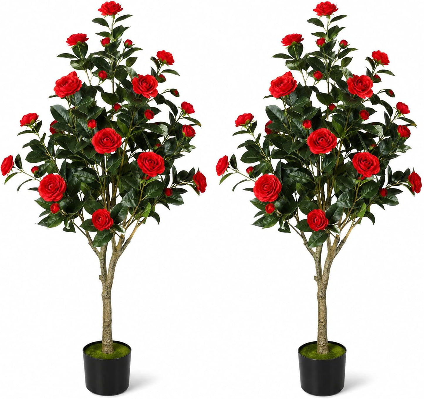 Artificial Camellia Tree, 4FT Faux Camellia Tree with Red Flowers | Realistic Camellia Tree, Sturdy Construction, Versatile Use, Low Maintenance, No Unpleasant Smell, Colorfast & Long-Lasting