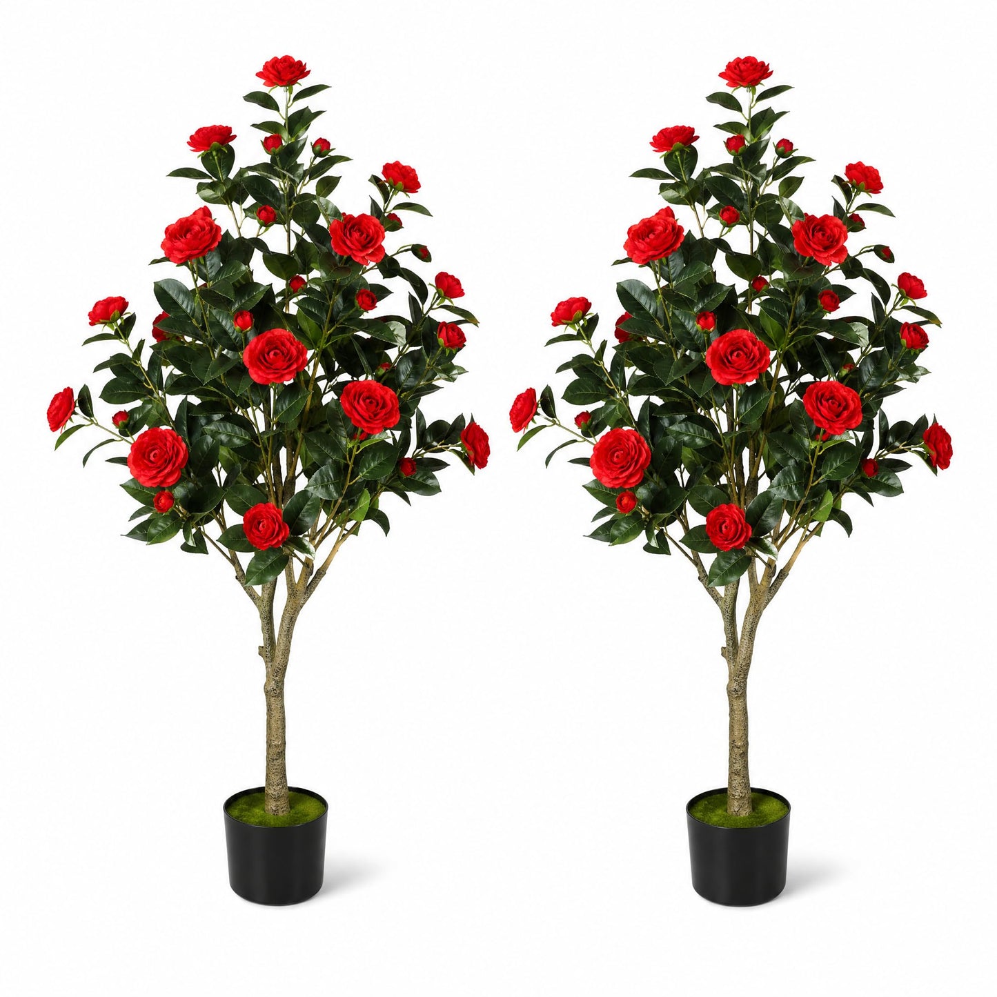 Artificial Camellia Tree, 4FT Faux Camellia Tree with Red Flowers | Realistic Camellia Tree, Sturdy Construction, Versatile Use, Low Maintenance, No Unpleasant Smell, Colorfast & Long-Lasting