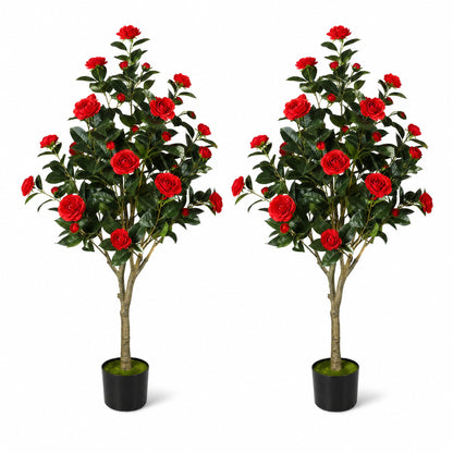 Artificial Camellia Tree, 4FT Faux Camellia Tree with Red Flowers | Realistic Camellia Tree, Sturdy Construction, Versatile Use, Low Maintenance, No Unpleasant Smell, Colorfast & Long-Lasting