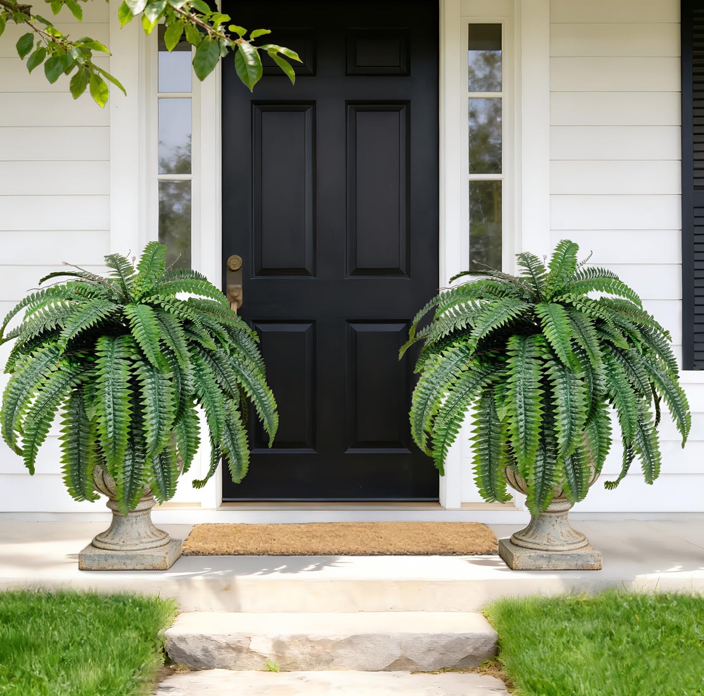 Fake Ferns,Faux Outdoor Plants UV Resistant,3D Real Touch Fake Plants Total 60 Blades,Weatherproof Artificial Plants Outdoor Indoor for Garden Porch Home Office Living Room Decor