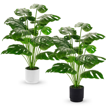 28" Fake Plants Large Artificial Monstera Faux Potted Plants Indoor Tall for Outdoor Living Room House Floor Front Porch Tree Decor