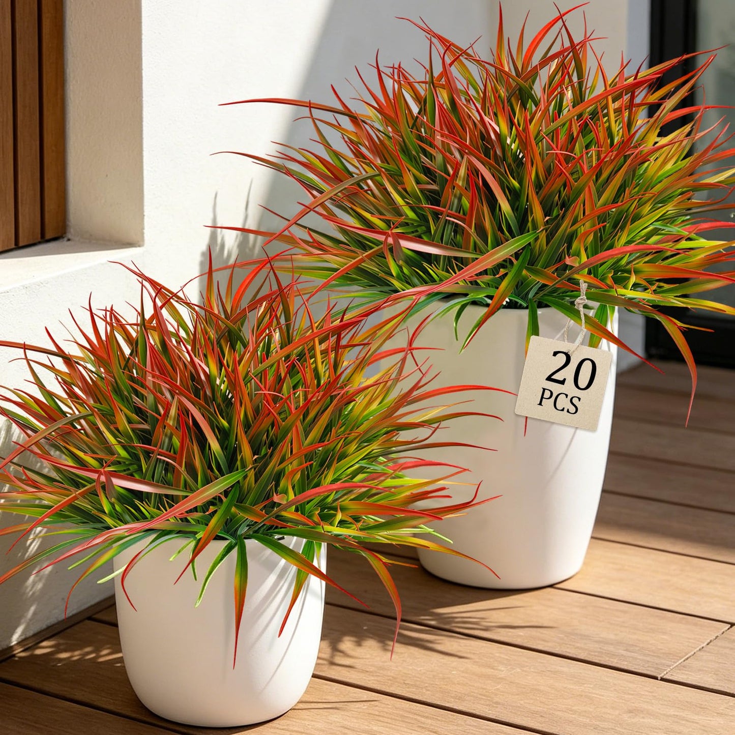Artificial Plants Outdoor Fake Grass UV Resistant Faux Outdoor Plant, Artificial Greenery Stems Bushes Fake Plants for Spring Summer Fall Decor Fake Mums Fall Flowers Garden Home Decor