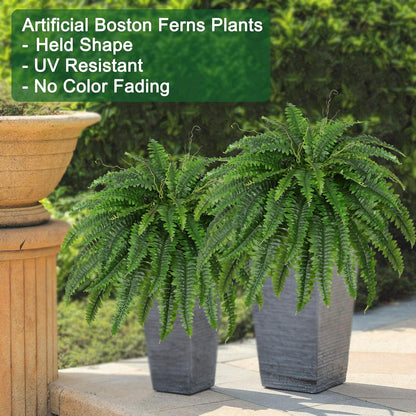 Artificial Boston Fern Bush Large Artificial Ferns for Outdoors, 45Inch Large Faux Ferns, Suitable for Office & Living Room Decor, 55Branches for Each Bouquet