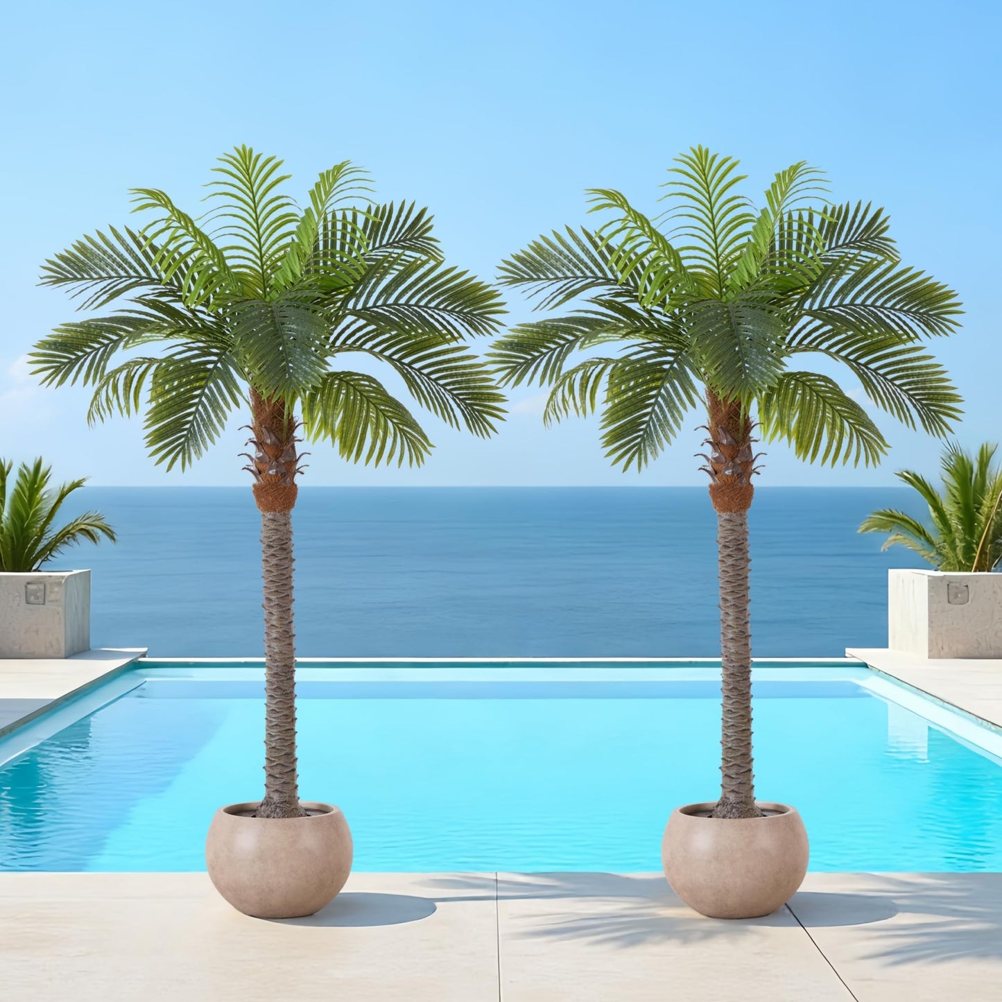 6FT Artificial Coconut Palm, Faux Coconut Silk Palm Tree, Tropical Fake Trees for Indoor Outdoor, Large Sago Palm Plant for Home Office Garden Patio Poolside