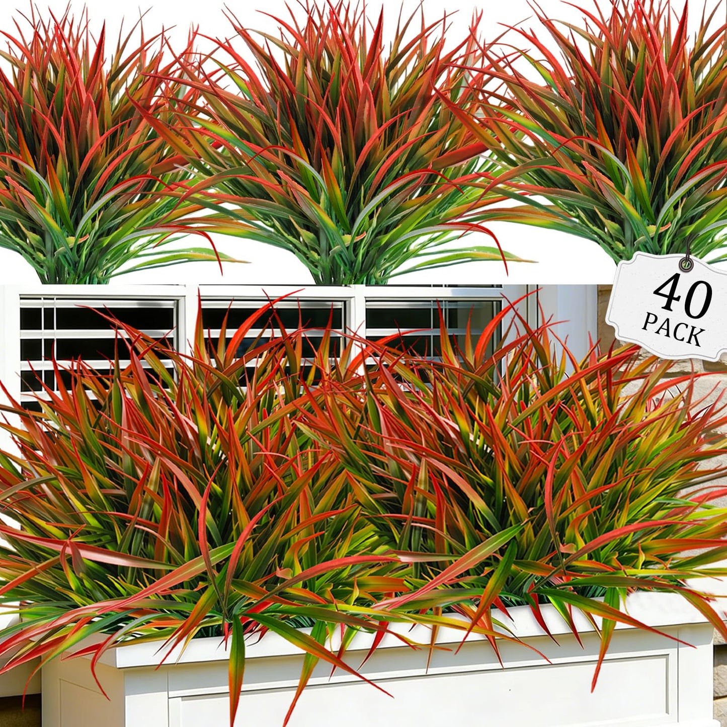 Artificial Plants Outdoor Fake Grass UV Resistant Faux Outdoor Plant, Artificial Greenery Stems Bushes Fake Plants for Spring Summer Fall Decor Fake Mums Fall Flowers Garden Home Decor