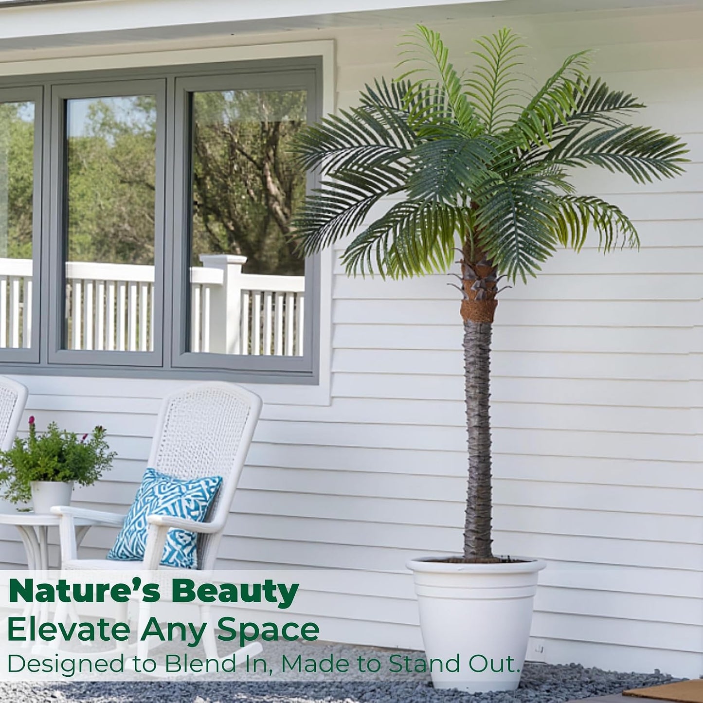 6FT Artificial Coconut Palm, Faux Coconut Silk Palm Tree, Tropical Fake Trees for Indoor Outdoor, Large Sago Palm Plant for Home Office Garden Patio Poolside