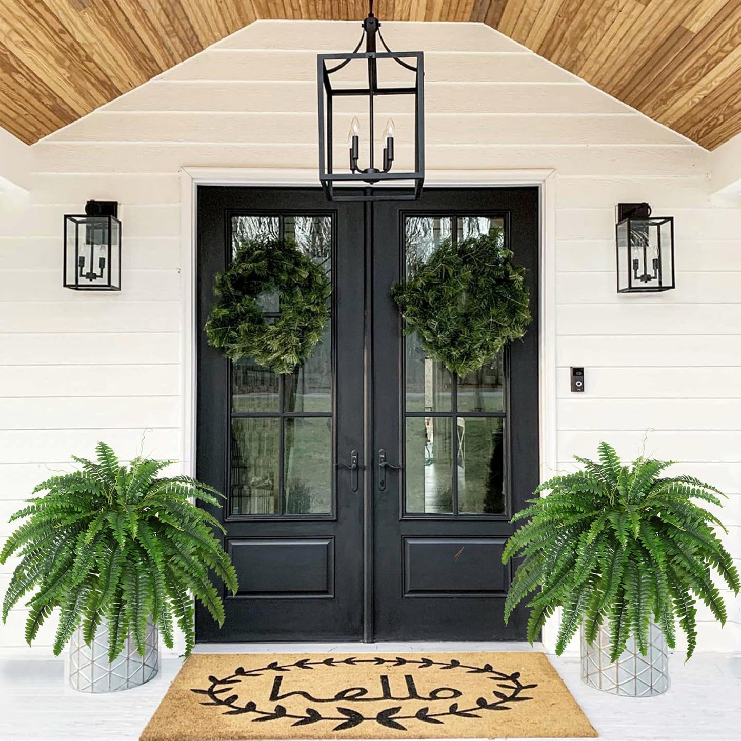 Artificial Boston Fern Bush Large Artificial Ferns for Outdoors, 45Inch Large Faux Ferns, Suitable for Office & Living Room Decor, 55Branches for Each Bouquet