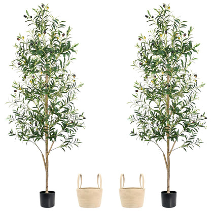 Faux Eucalyptus Tree 6FT, Artificial Potted Tree for Indoor Outdoor, Fake Floor Plants with Natural Wood Trunk, Home Office Living Room Bedroom Decor