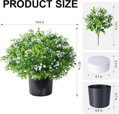 Fake Plants Artificial Flowers for Outdoors Decor, Fake Potted Plants Baby Breath With Green Eucalyptus Look Real UV Resistant Artificial Greenery with Pot for Outside Porch Garden Patio Yard