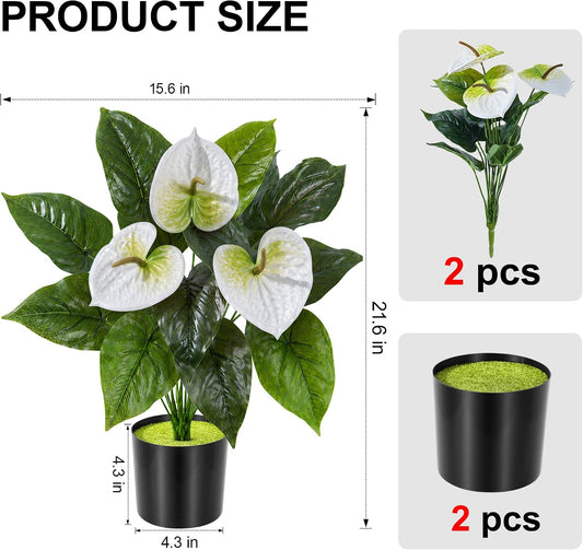 Anthurium Artificial Flowers Plants with Pots for Indoor Outdoor Decoration, Realistic Fake Potted Plants, UV Resistant Faux Tropical Greenery for Home Office Garden