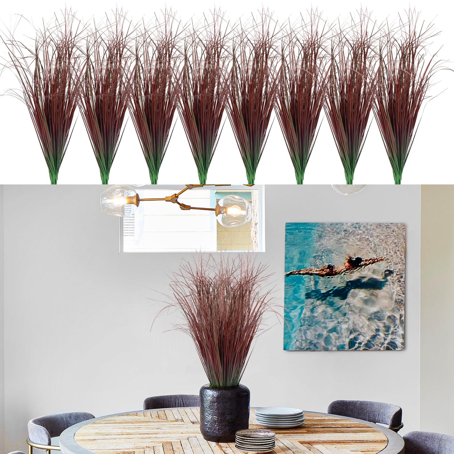 12Pcs Artificial Grass Plants, Faux Shrubs Wheat Grass, Artificial Tall Grass Fake Plants for Outdoor Decor,Artificial Greenery Stems Weed for Room Indoor Home Decor