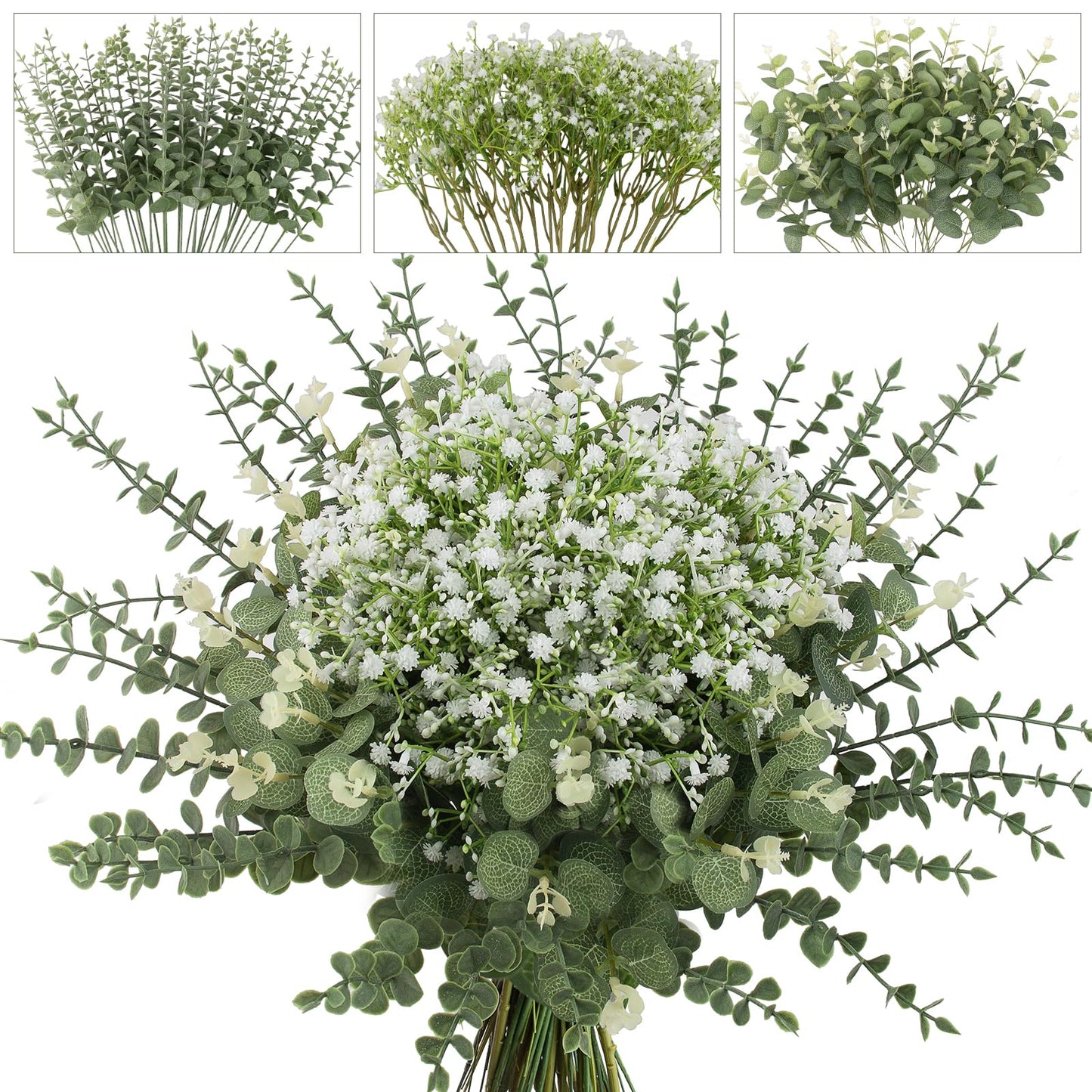 130 Pcs Artificial Mixed EucalyptusStems Bulk, 5 Kinds of Faux GreeneryEucalyptus Leaves Bulk for Vase Wedding DIY Bouquets Floral Arrangement Home Decor (130, Green)