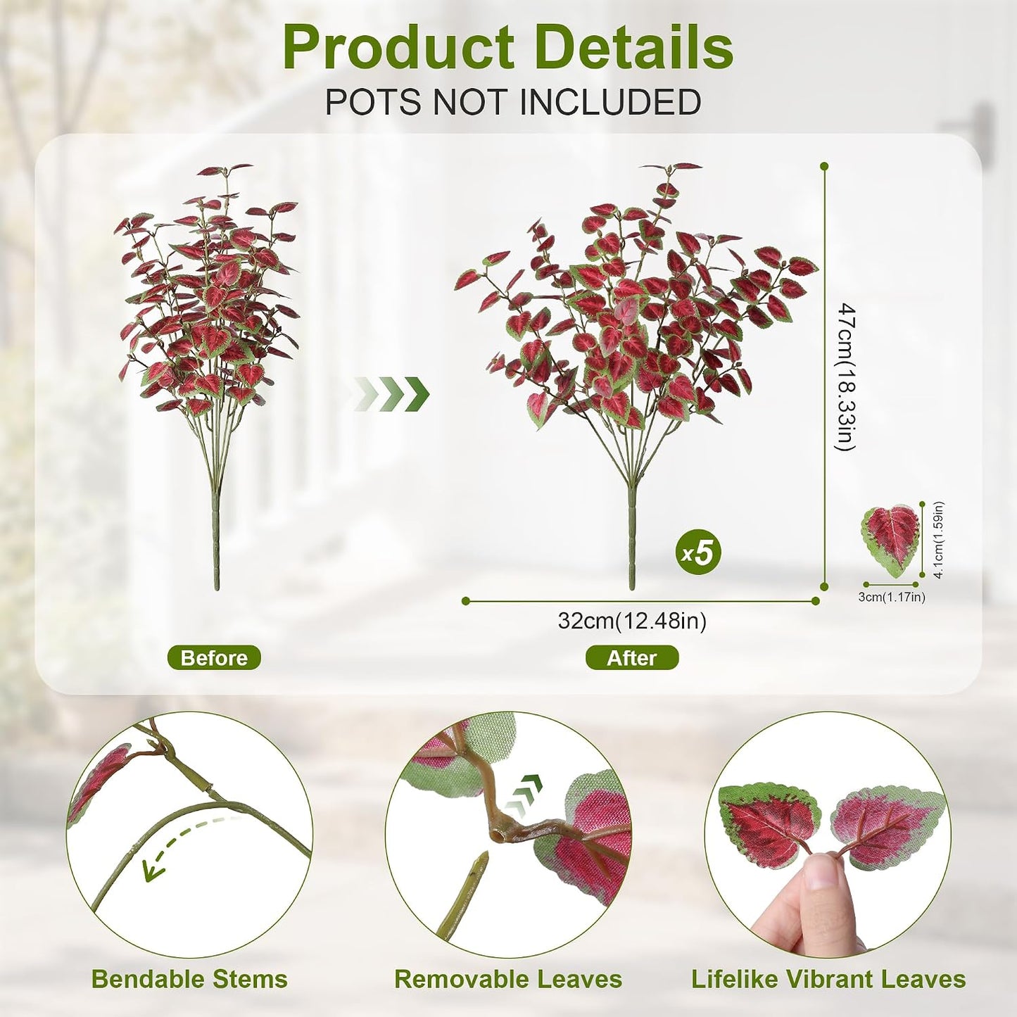 Artificial Plants Outdoor, Faux Greenery Plants Outdoor UV Resistant Silk Plants with Stems, Fake Plants for Outside Planter Front Porch Patio Pathway Decoration