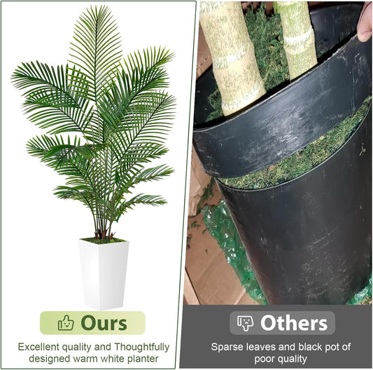 Palm Tree 6FT Artificial, 72in Tall Faux Palm Tree with 15.7 White Planter, Fake Potted Tree for Indoor & Outdoor Home Office Decor