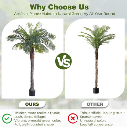 6FT Artificial Coconut Palm, Faux Coconut Silk Palm Tree, Tropical Fake Trees for Indoor Outdoor, Large Sago Palm Plant for Home Office Garden Patio Poolside