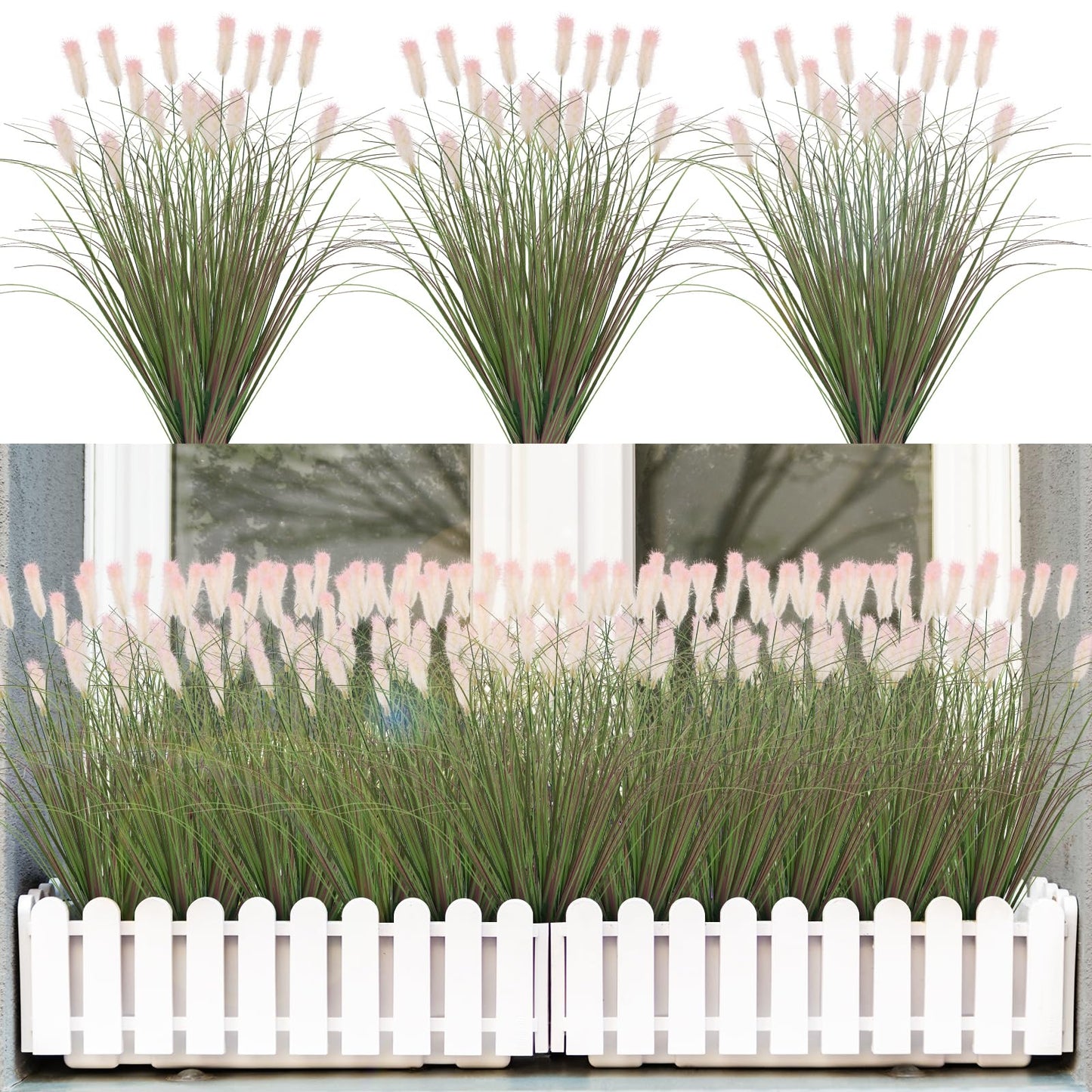 12Pcs Artificial Grass Plants, Faux Shrubs Wheat Grass, Artificial Tall Grass Fake Plants for Outdoor Decor,Artificial Greenery Stems Weed for Room Indoor Home Decor