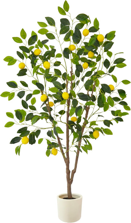 Artificial Lemon Tree, 5ft Tall Fake Lemon Silk Plant, Faux Lemon Plastic Fruit Tree for Indoor Home Decor Office Garden