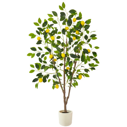 Artificial Lemon Tree, 5ft Tall Fake Lemon Silk Plant, Faux Lemon Plastic Fruit Tree for Indoor Home Decor Office Garden