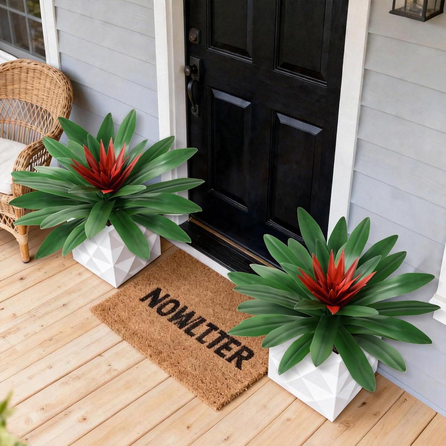 Fake Plants,21.7 Inch Bromeliads Large Artificial Plants Outdoor Faux Plants UV Resistant Realistic Tropical Greenery Outside for Planter Porch Patio Yard Garden Indoor
