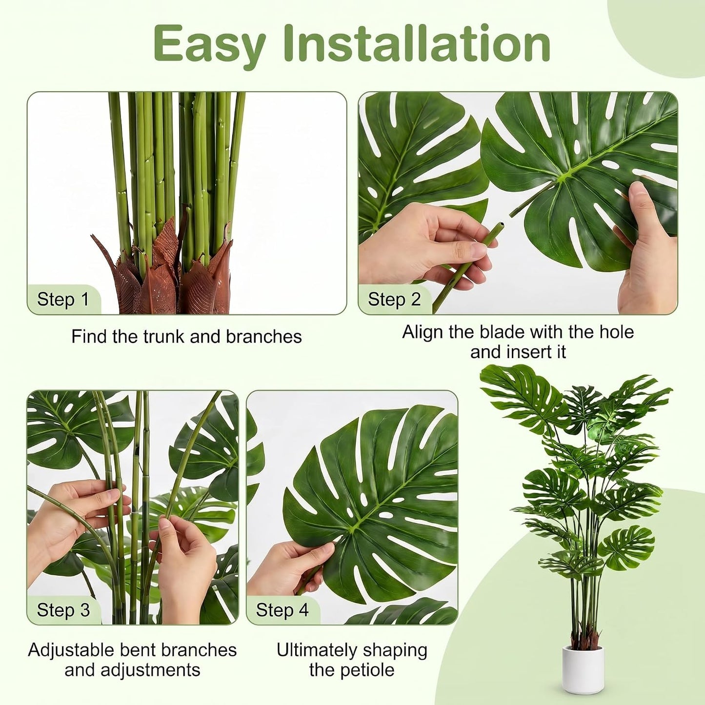 Artificial Monstera Deliciosa Plant 5.2ft, Lifelike Faux Swiss Cheese Floor Plant with 18 Leaves in Pot, Tall Fake Tropical Tree for Indoor Home Living Room Office Decor