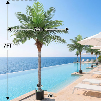 7FT Artificial Palm Tree , Golden Cane Faux Palm for Indoor Outdoor Use, Fake Palm Tree for Home Office Living Room Patio Yard Decor