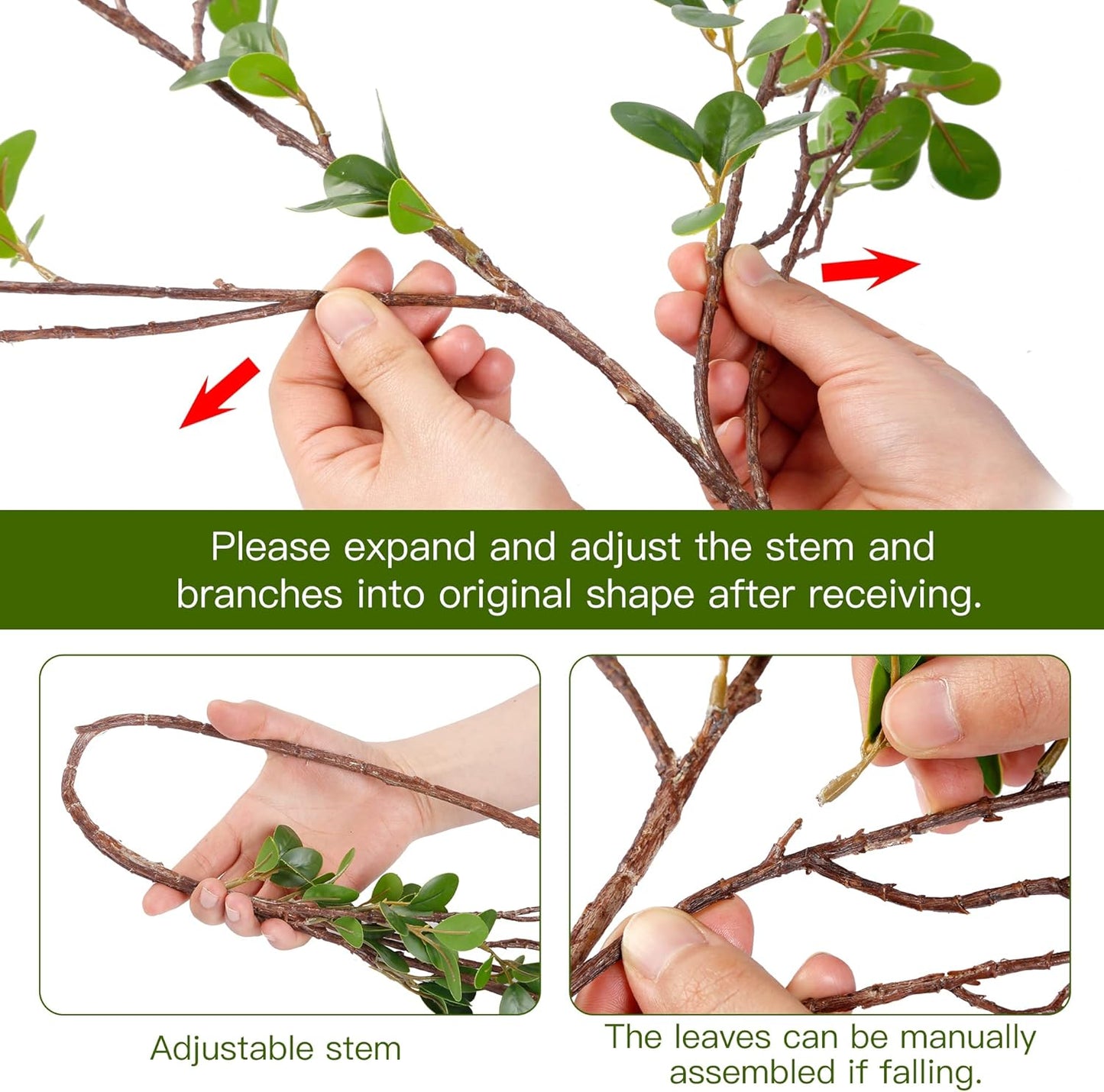43’’ 4Pcs Artificial Ficus Branches Faux Leaf Spray Green Eucalyptus Branches Artificial Greenery Stems Fake Ficus Twig Plants for Home Office Wedding Vase Filler Shop Decoration