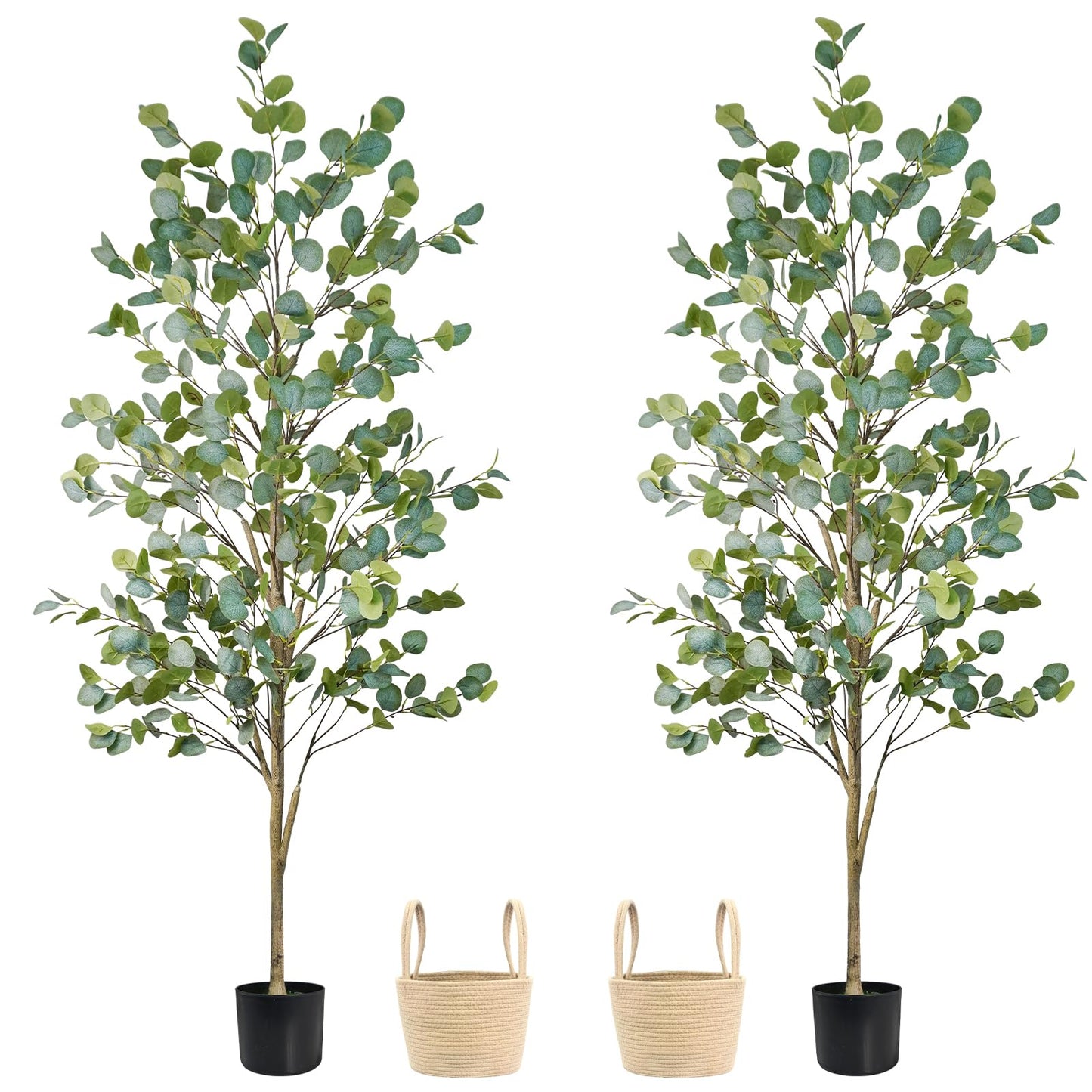Faux Eucalyptus Tree 6FT, Artificial Potted Tree for Indoor Outdoor, Fake Floor Plants with Natural Wood Trunk, Home Office Living Room Bedroom Decor