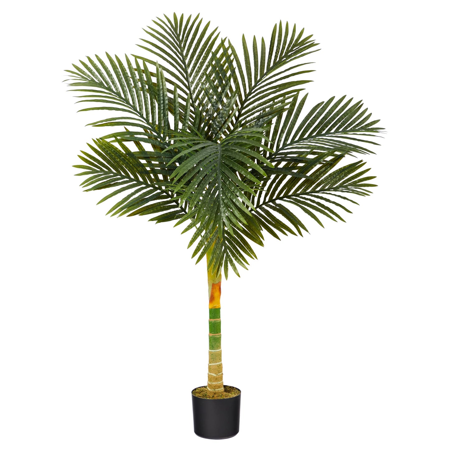 4ft Golden Cane Palm, Double Stalk Artificial Tree With Lush Realistic Foliage Maintenance Free Indoor Faux Palm Plant For Living Room, Easy Setup, Perfect Tropical Decoration