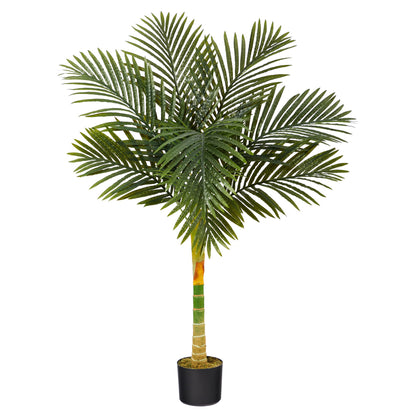 4ft Golden Cane Palm, Double Stalk Artificial Tree With Lush Realistic Foliage Maintenance Free Indoor Faux Palm Plant For Living Room, Easy Setup, Perfect Tropical Decoration